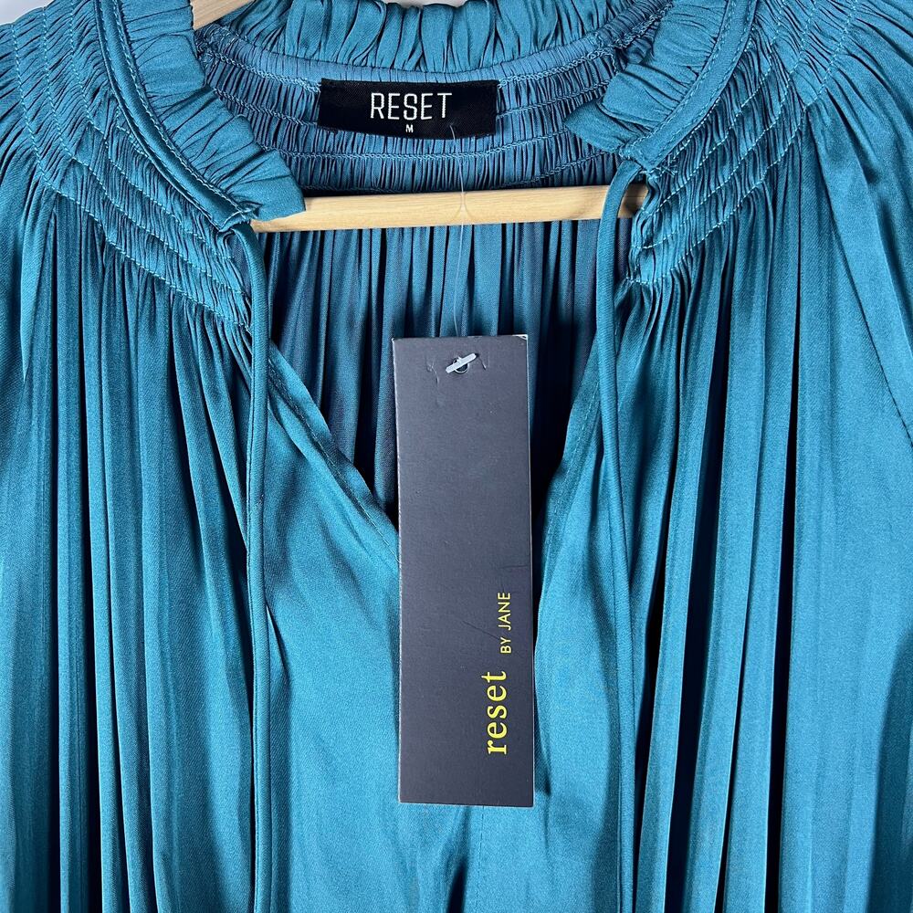 Reset By Jane teal blue pleated long sleeve dress Size Medium New with tags - Picture 2 of 4
